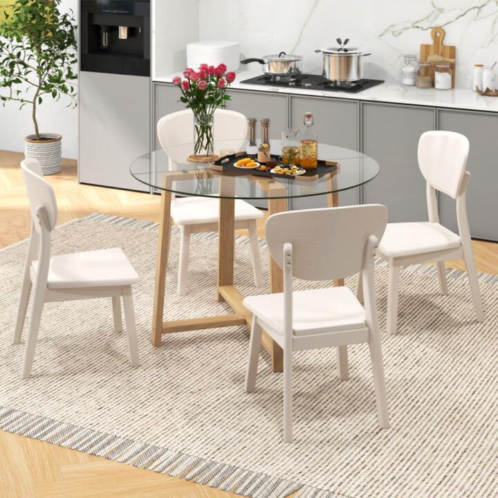 Hivvago 42 Inches Round Glass Dining Table with Tempered Glass Tabletop and Rubber Wood Legs