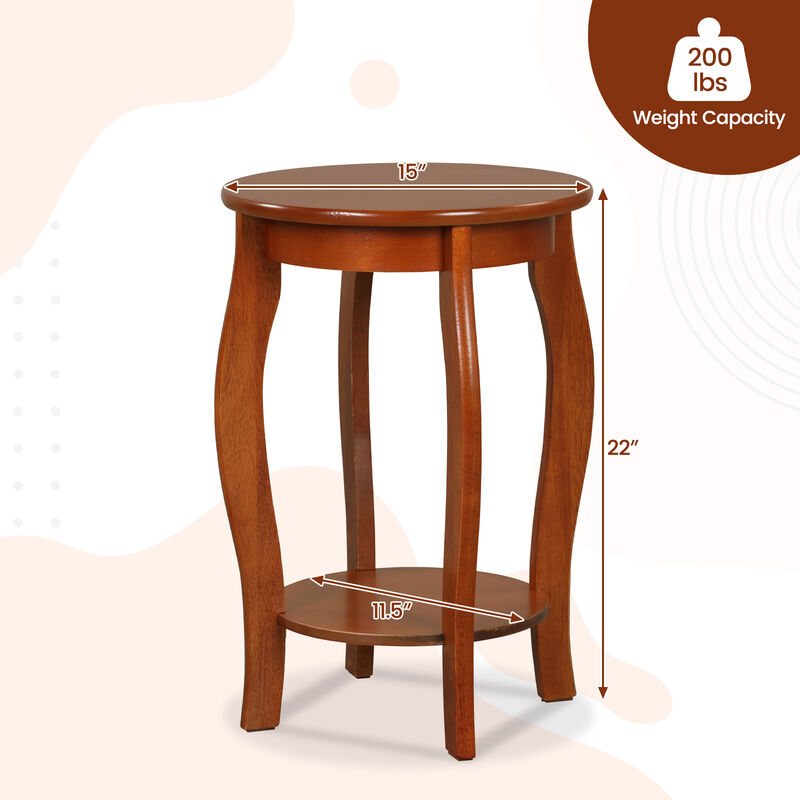 Set of 2 15 Inch 2-Tier Round End Table with Storage Shelf - Walnut image number 5