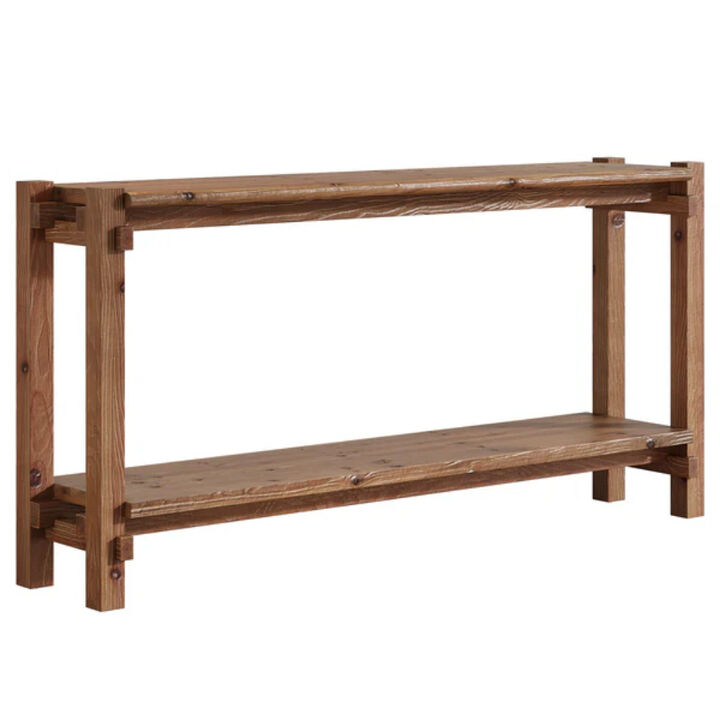 2-Tier Farmhouse Solid Wood Console Table with Storage &ndash; Brown Entryway Table