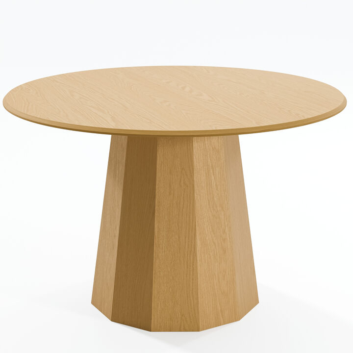 HomeRoots 46" Oak Wood Pedestal Base Round Top Dining Table