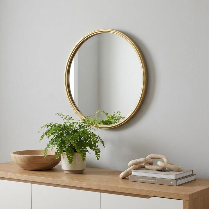 HomeRoots 15" Gold Round Iron Textured Framed Accent Mirror