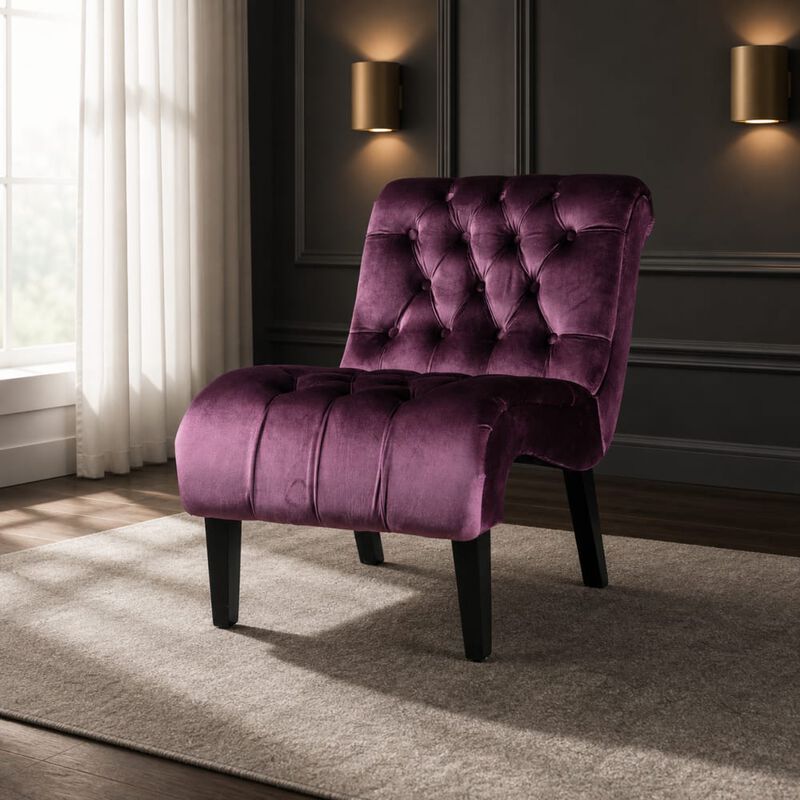 GOODSILO Armless Velvet Upholstered Accent Chair Leisure Chair with Wooden Legs for Living Room, Bedroom, Office, Small Spaces image number 2