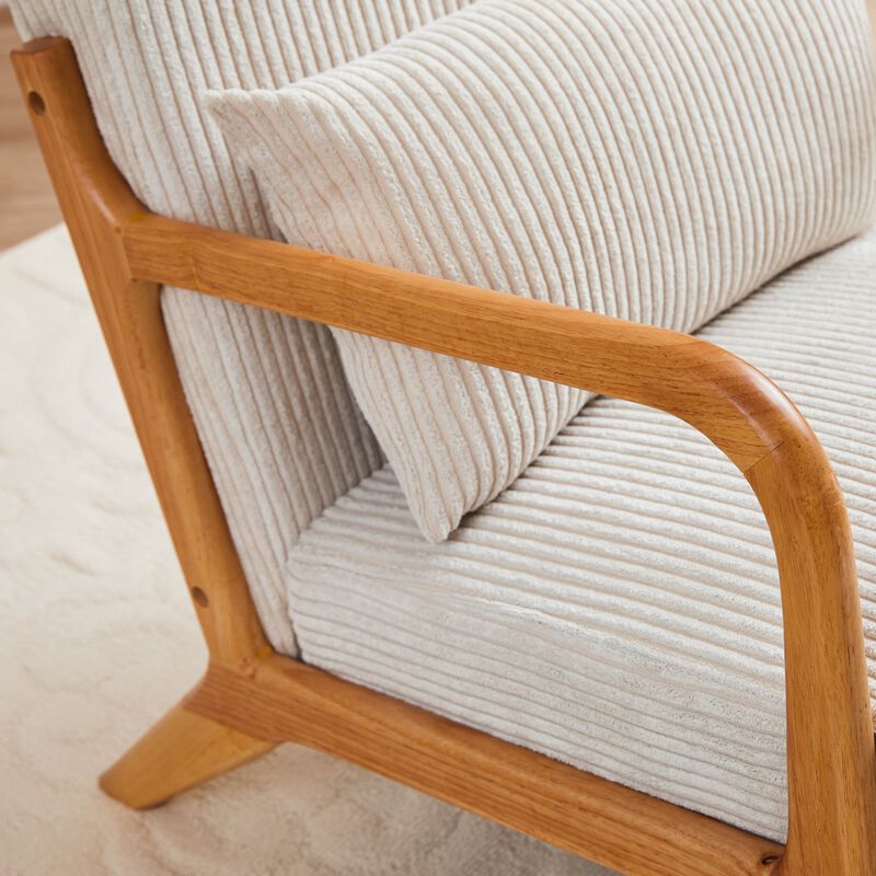 Mid-Century Modern Accent Chair with Pillow, Upholstered Lounge Chair with Solid Wood Frame and Armrests for Living Room Bedroom Reading Nook image number 3