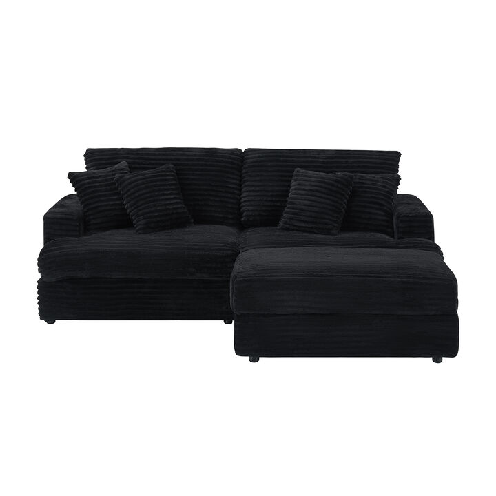 Merax 3-Seater Corduroy Sofa with Movable Storage Ottoman