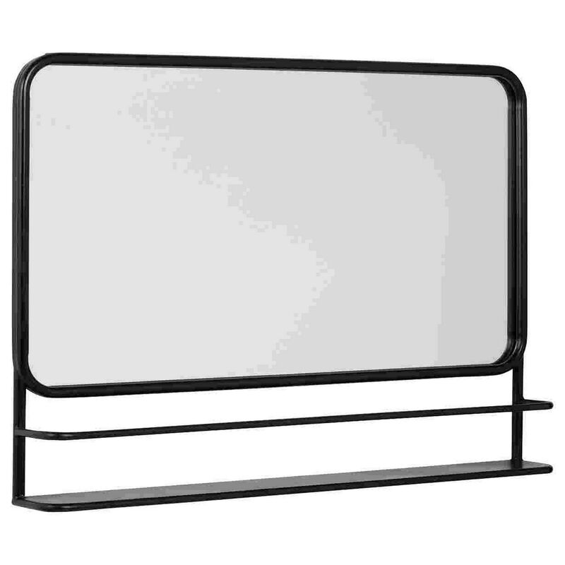 Accent Mirror with Metal Frame and Shelf, Black-Benzara