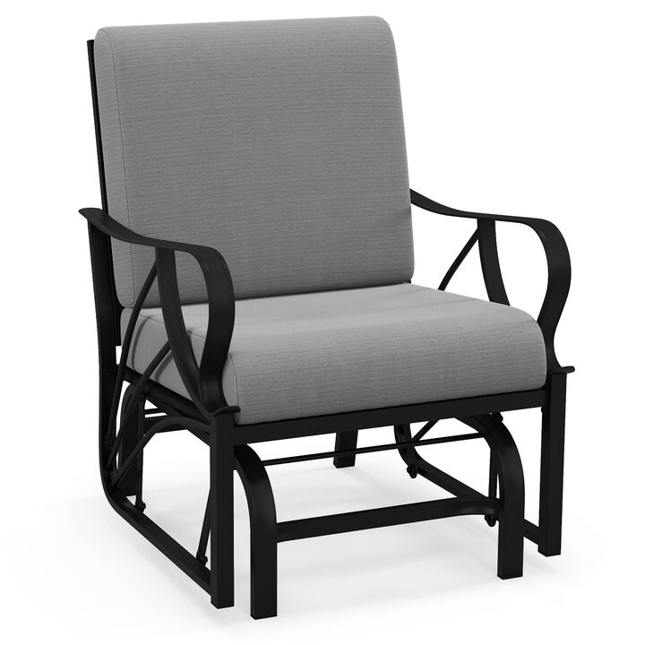 Outdoor Glider Chair with Curved Armrests and Plush Cushion