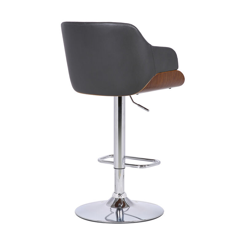 HomeRoots Gray And Silver Faux Leather And Fabric And Iron Low Back Adjustable Height Swivel Bar Chair image number 2