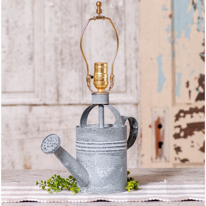 Irvins Country Tinware Watering Can Lamp Base In Weathered Zinc image number 1