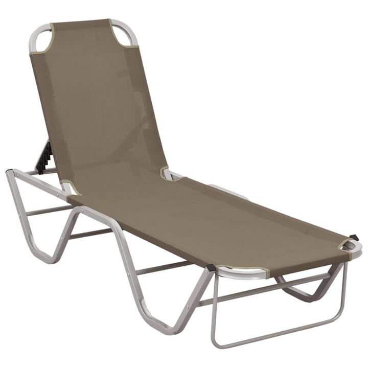 vidaXL Outdoor Sun Lounger - Aluminum and Textilene Construction, Adjustable Reclining Positions, Taupe and Silver, Ideal for Beach Camping and Garden Leisure, Assembly Required
