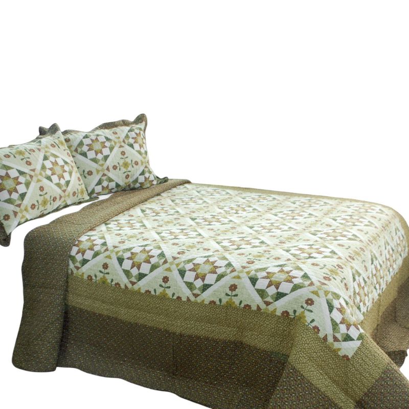 Queen Size Cotton 3-Piece Vermicelli Quilted Printed Quilt Set with Shams image number 1