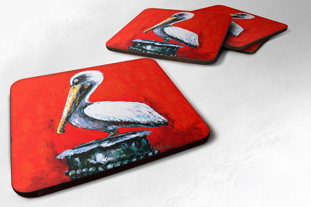 Caroline's Treasures MW1133FC Bird-Pelican Red Dawn Foam Coasters (Set of 4), 3.5 H x 3.5 W, Multicolor