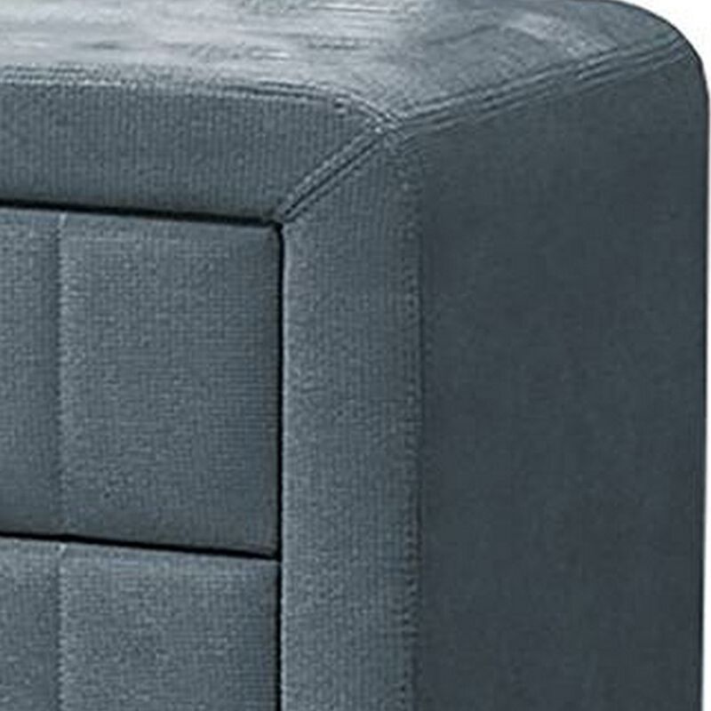 Rheo Nightstand, 2 Drawer, 22 Inch Slate Gray Brushed Linen Upholstery - Benzara