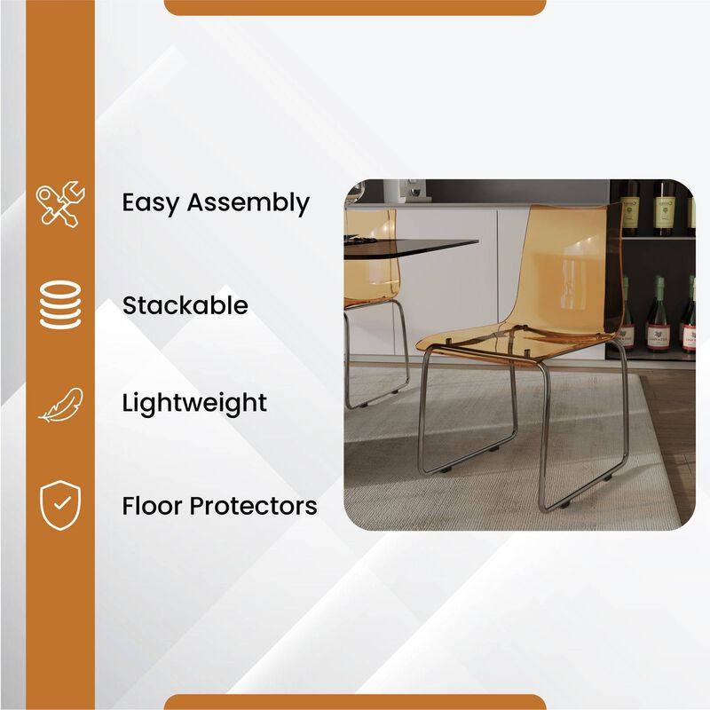 LeisureMod Lima Modern Acrylic Chair Set of 2 with Molded Seat and Chrome Legs, Stylish and Durable Design for Kitchen, Dining Room, Office, or Lounge