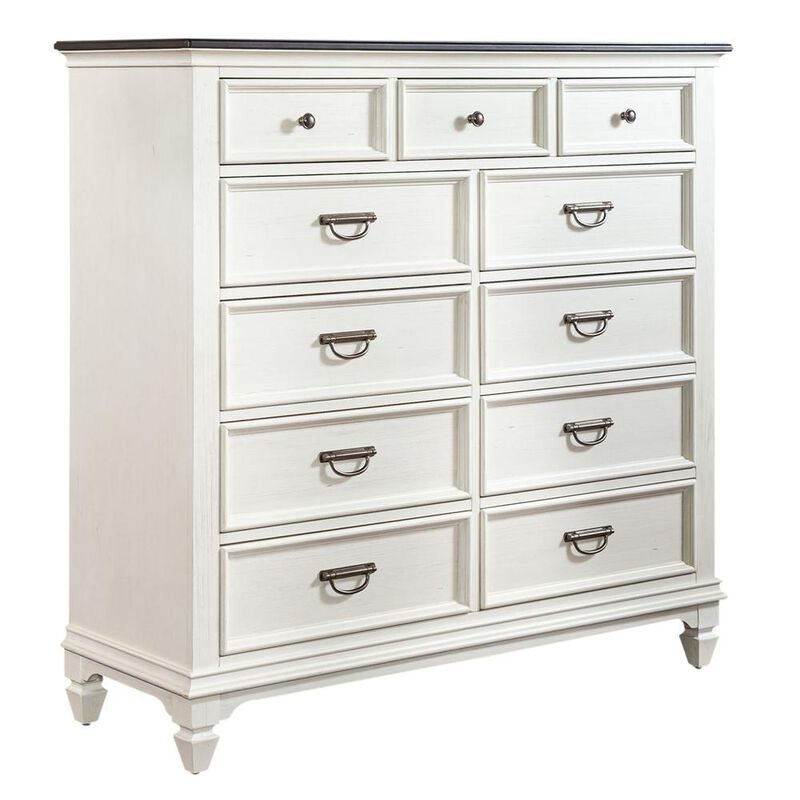 Liberty Furniture Allyson Park 11 Drawer Chesser in Wirebrushed White w/ Charcoal Top image number 0