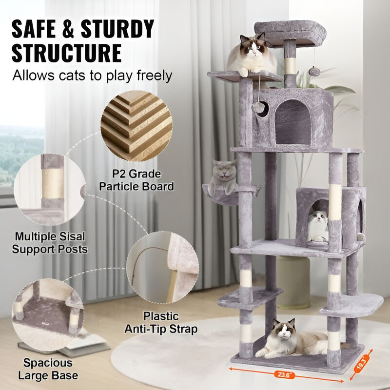 Cat Tower with Multiple Condos and Sisal Scratching Posts for Indoor Cats