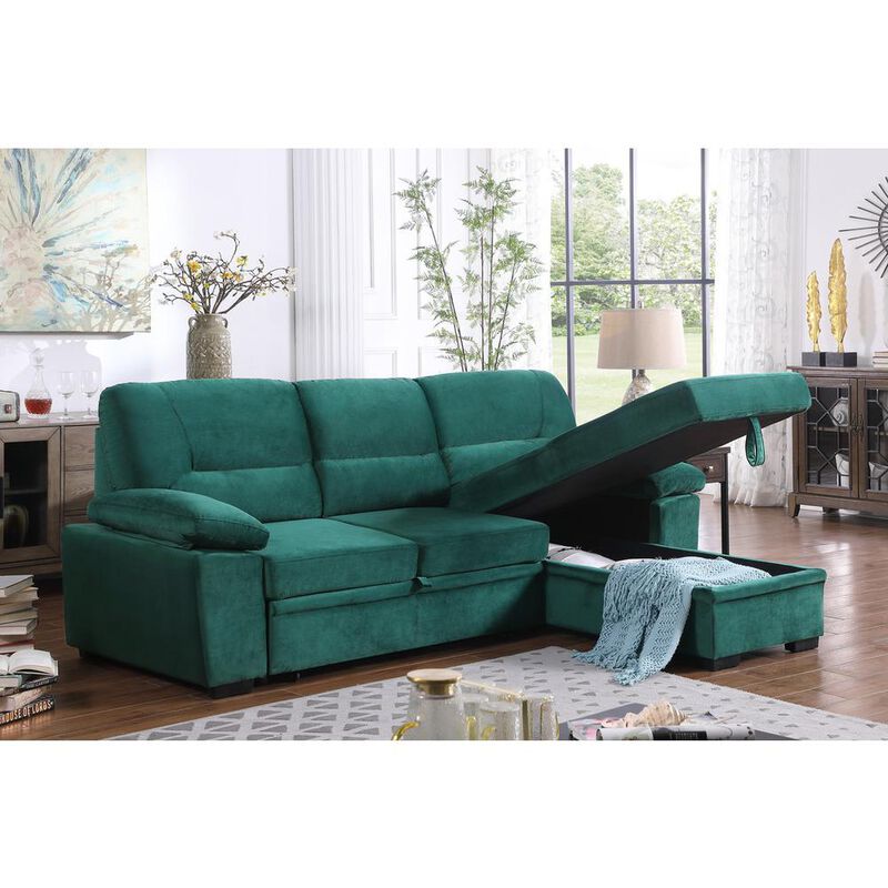 Lilola Home Kipling Green Woven Fabric Reversible Sleeper Sectional Sofa Chaise