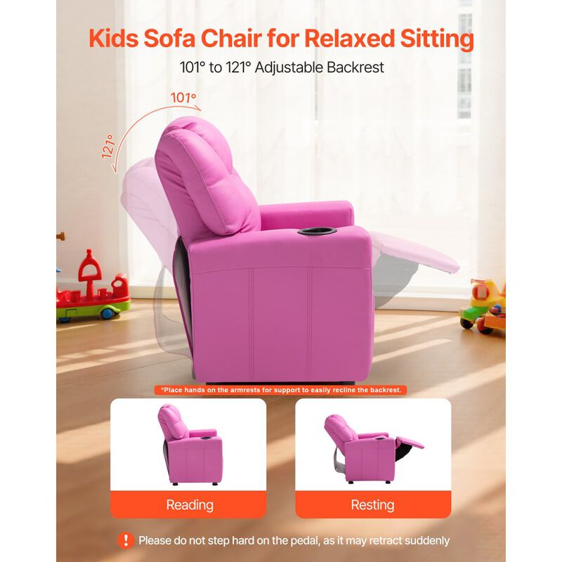 Kids PU Leather Recliner Sofa with Cup Holder Adjustable Backrest and Footrest image number 6