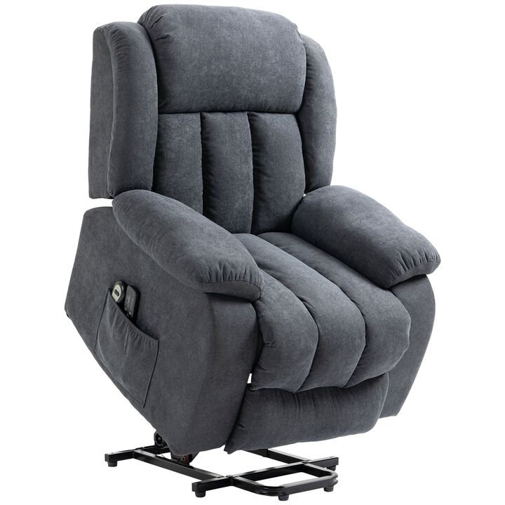Power Lift Chair, Big and Tall with Massage, Linen Fabric Upholstered Recliner Sofa Chair with Remote Control, Side Pockets, Grey