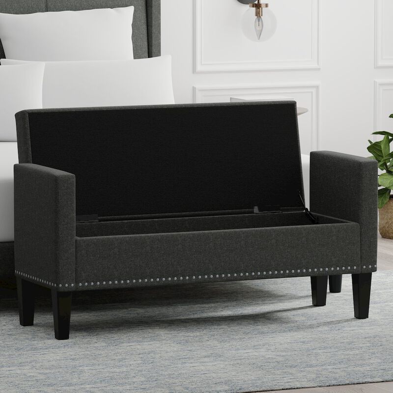Rize Home 51.25 Storage Bench with Nailhead Trim - Dark Gray image number 5