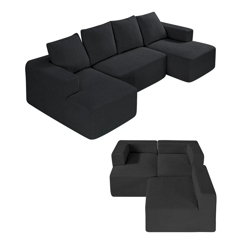 U Shaped Modular Sectional Sofa with Chaise and Cushions, Corduroy Sofa Couch image number 4