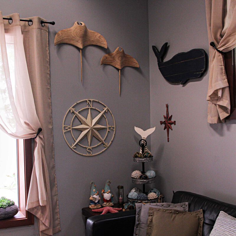 Antiqued White Indoor Outdoor Metal Compass Rose Wall Sculpture 20.5 Inch image number 4