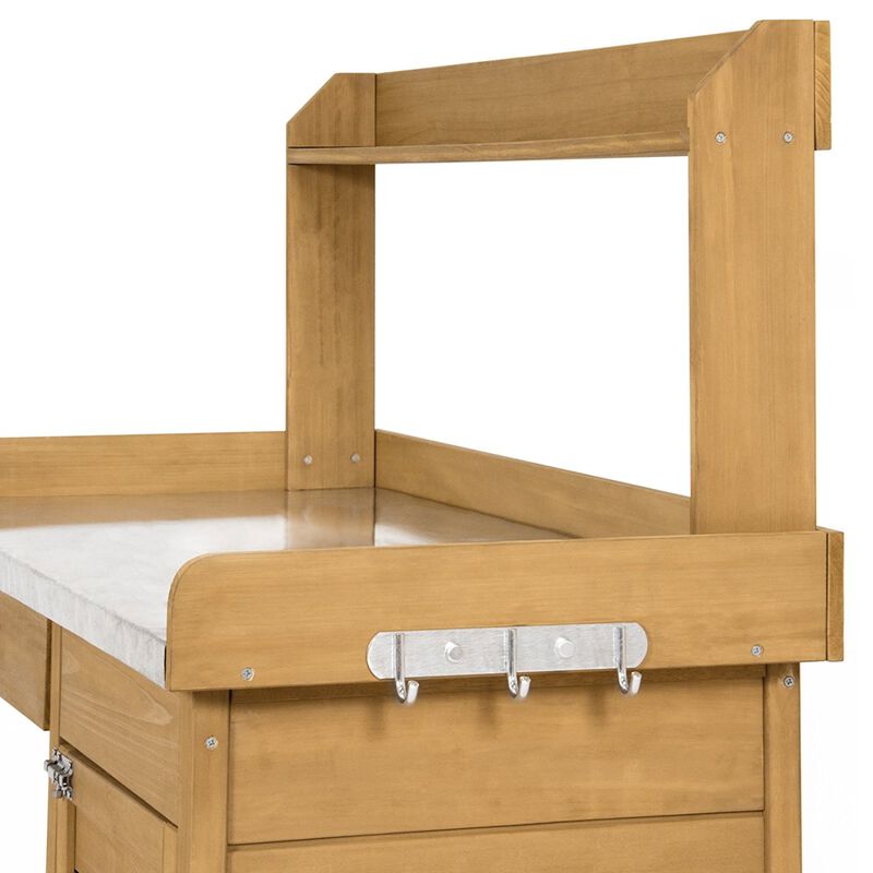 Rustic Fir Wood Garden Workbench – Potting Table with Sturdy Metal Surface