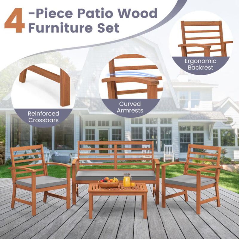 Hivvago 4 Pieces Outdoor Furniture Set with Stable Acacia Wood Frame