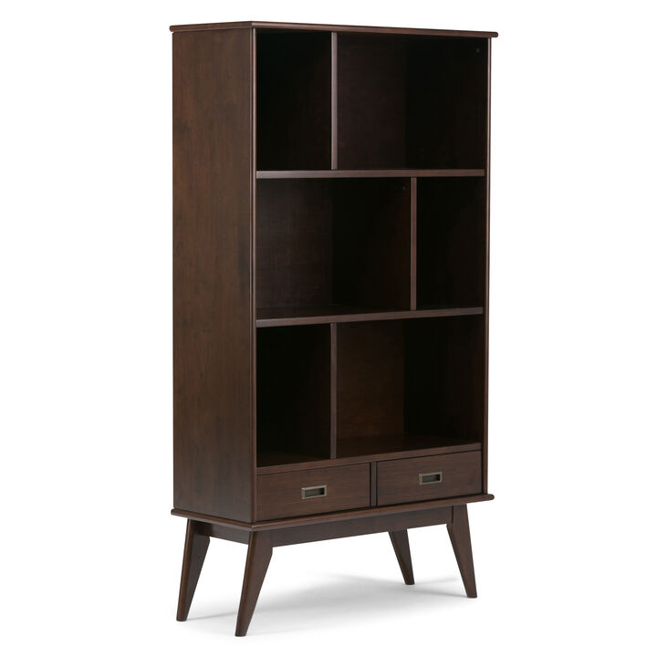 Draper SOLID HARDWOOD 64 inch x 35 inch Mid Century Modern Wide Bookcase and Storage Unit in Medium Auburn Brown