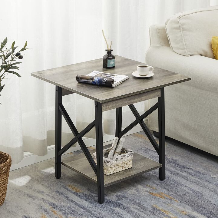 GreenForest End Table Large 24 inch Farmhouse Industrial Design Side Table Nightstand with Storage Shelf for Living Room, Easy A