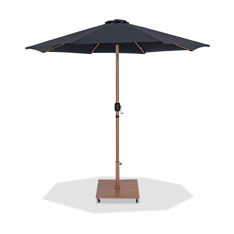 Meridian Furniture Fiji Black Fabric / Teak Aluminum Patio Umbrella with Base Sets