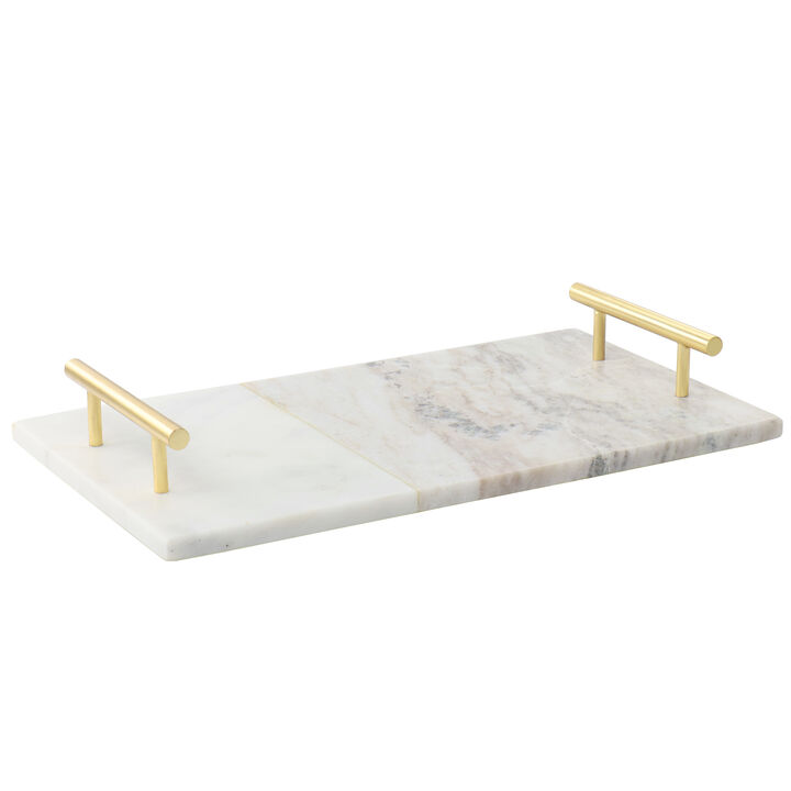 Laurie Gates 16 x 9 Inch Rectangle Marble Tray in White with Brass Handles