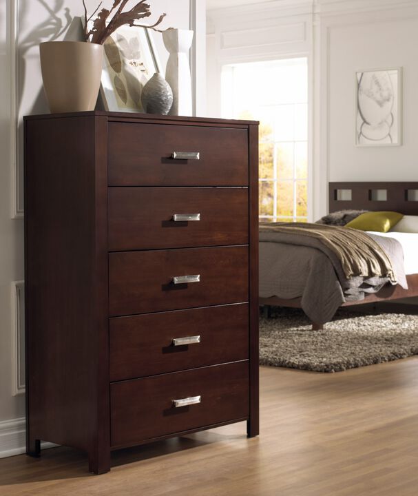 Riva Five Drawer Chest in Chocolate Brown