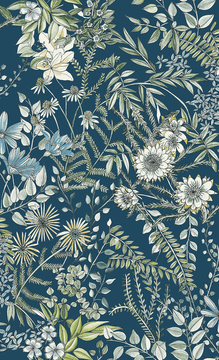 Full Bloom Navy Navy Floral Wallpaper