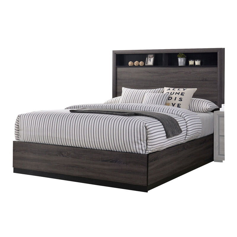 Queen Bedroom Set in Gray & Black Wood &ndash; 2 Piece Set with Nightstand image number 5