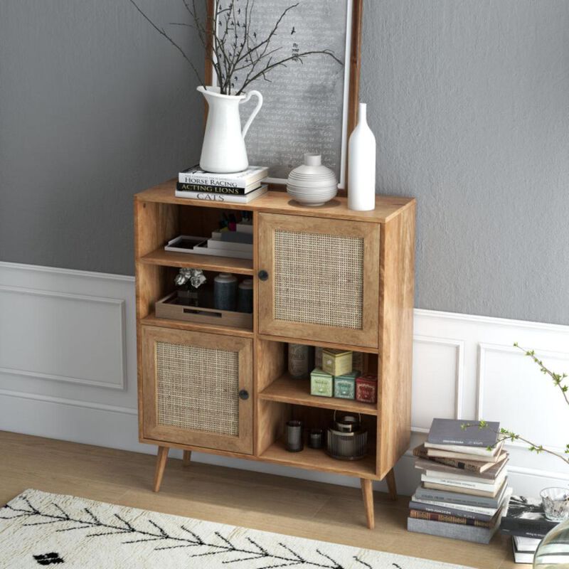 Hivvago Rattan Buffet Cabinet with 2 Doors and 2 Cubbies