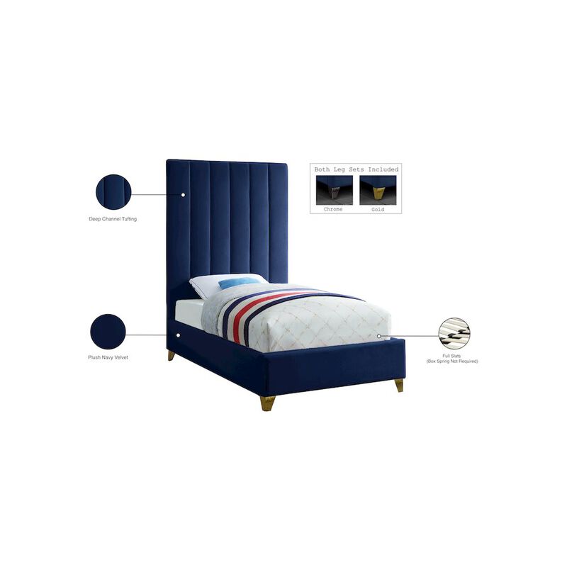 Meridian Furniture Via Navy Velvet Twin Bed