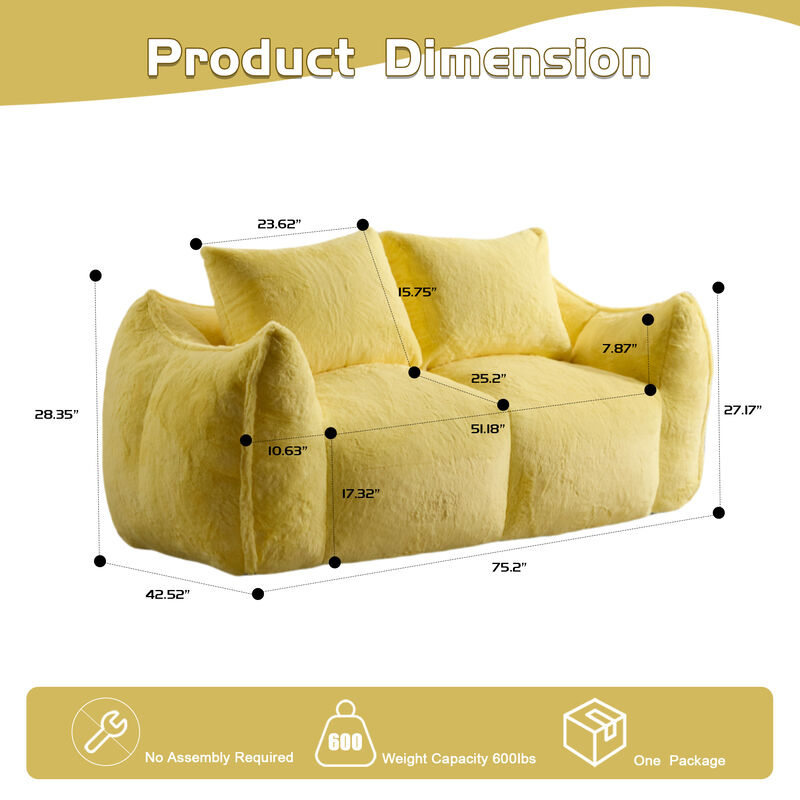 Whisen Giant Bean Bag Couch Ultra Soft Fluffy Loveseat Oversized Chase Lounge Chair with Pillows image number 9