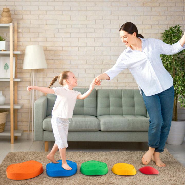 Kids Stepping Stones 5 Piece Round Stackable Indoor Outdoor Balance Blocks-Multicolor