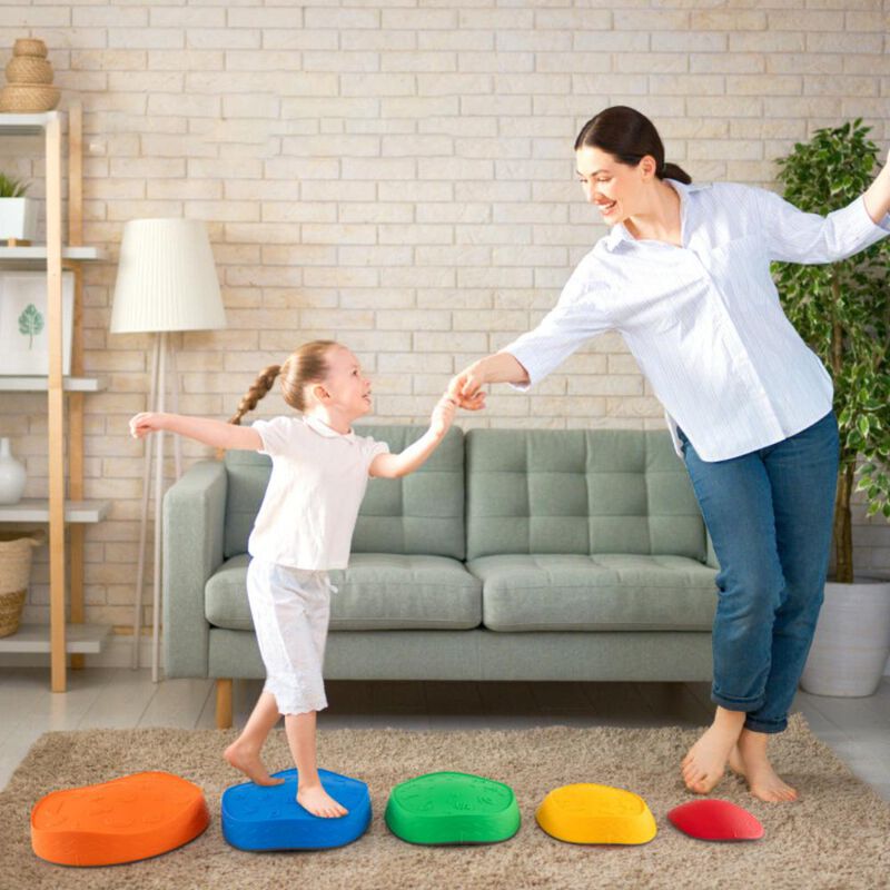 Kids Stepping Stones 5 Piece Round Stackable Indoor Outdoor Balance Blocks-Multicolor image number 1