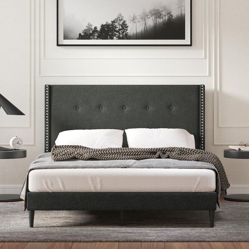 Rize Home Upholstered Complete Bed Queen Gray image number 5