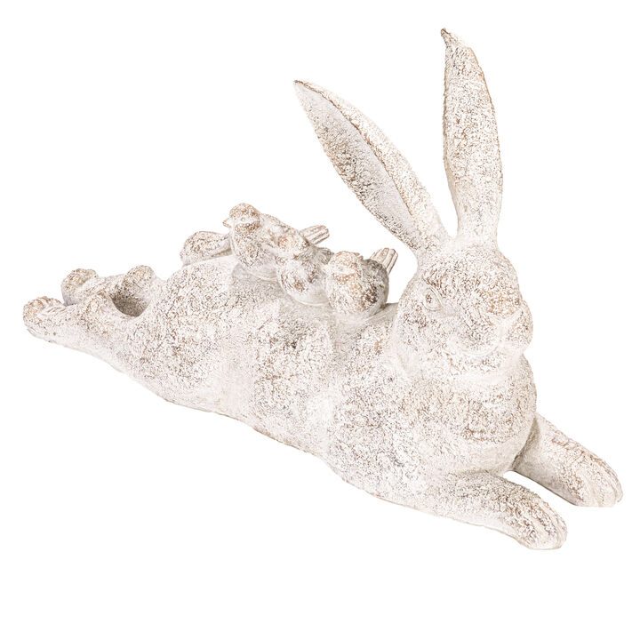 Decorative Resting Rabbit with Birds Figurine