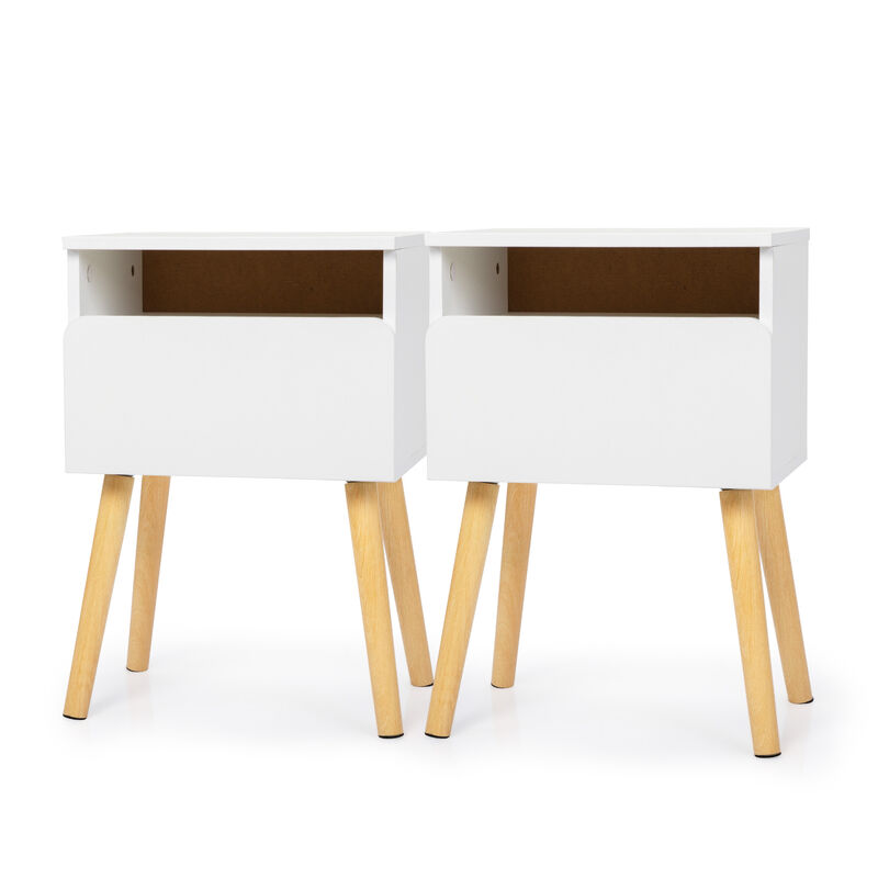 Streamdale Modern White Bedside Table with Drawers and Shelves