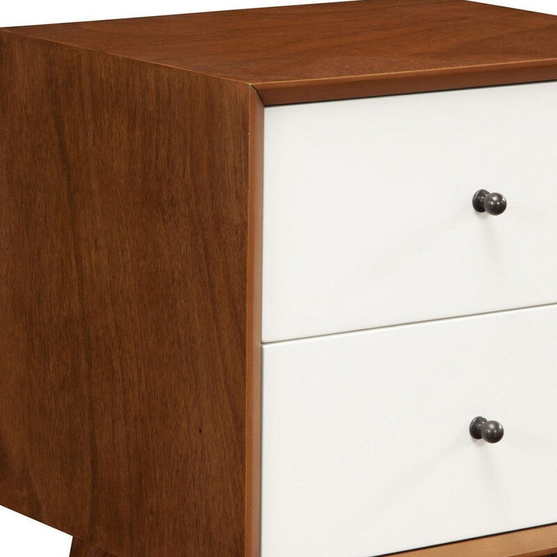 Homezia Brown and White Century Modern Wood 2 Drawer Nightstand