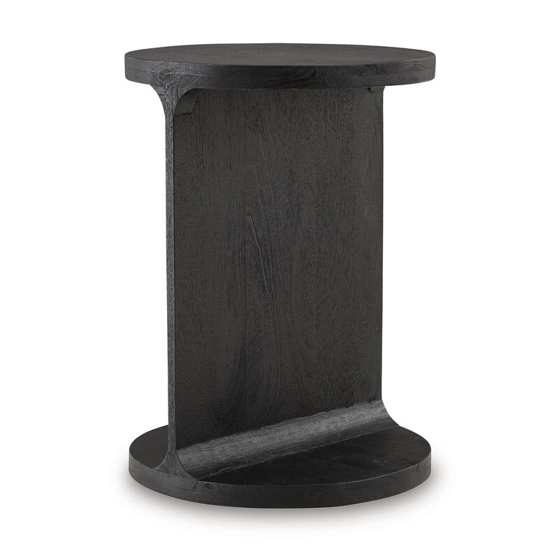 Accent Table, I Shaped Mango Wood Body, Sandblasted Black 16 Inch