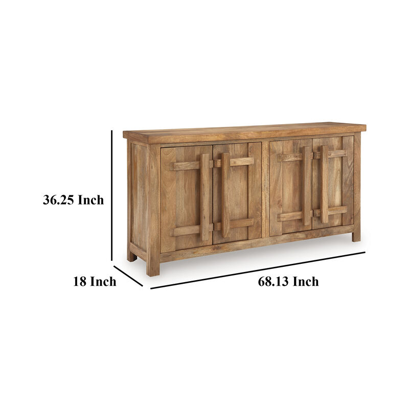 Sideboard Cabinet Console, 68 Inch Craftsman Style, Brown Mango Wood