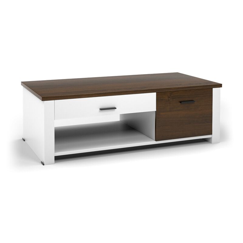 Modern Coffee Table with Front Back Drawers and Compartments for Living Room image number 1