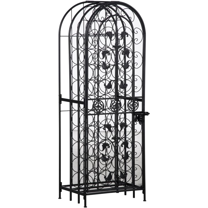Wine Enthusiast's Dream: 45-Bottle Black Metal Wine Rack with Locking Door