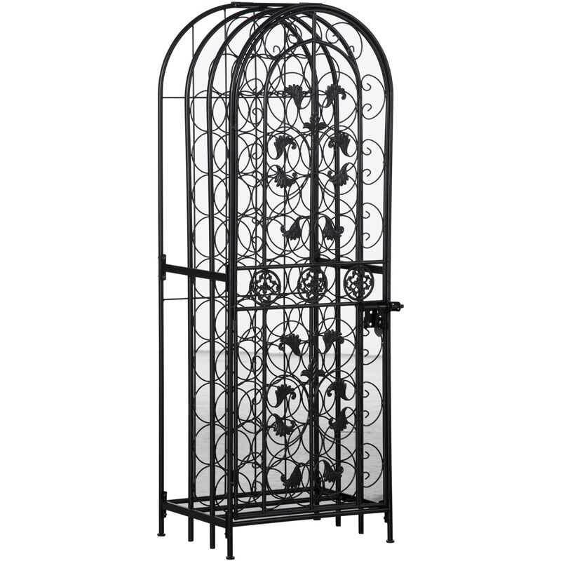 Wine Enthusiast's Dream: 45-Bottle Black Metal Wine Rack with Locking Door
