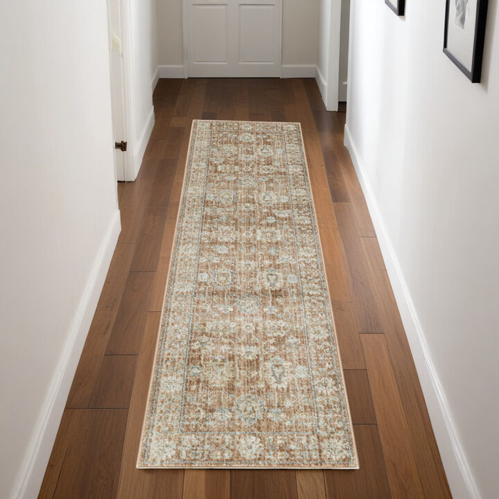 HomeRoots Oriental Distressed Runner Rug With Fringe