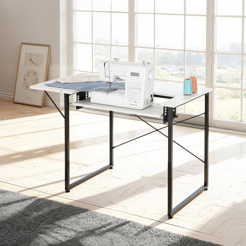Sewing Table with Foldable Side Shelf, Adjustable Shelf and Steel Legs image number 1